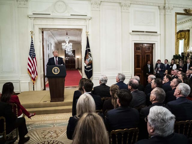 Mr Trump in the White House celebrating acquittal 6 February 2020