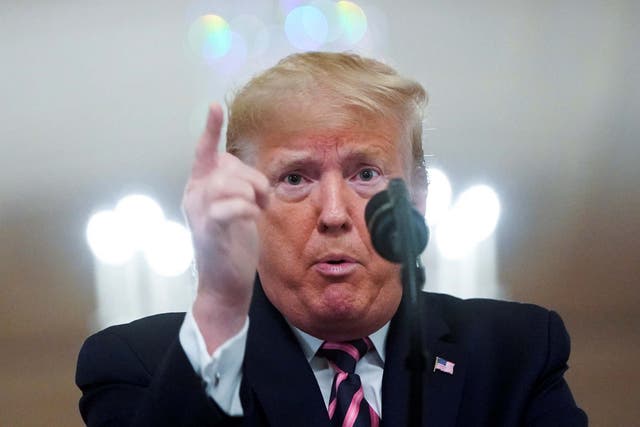 US president Donald Trump delivers a statement about his acquittal in his Senate impeachment trial during what he described as "a day of celebration" in the East Room of the White House in Washington on 6 February 2020