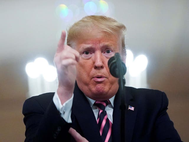 US president Donald Trump delivers a statement about his acquittal in his Senate impeachment trial during what he described as "a day of celebration" in the East Room of the White House in Washington on 6 February 2020