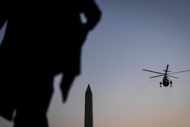 Marine One, the presidential helicopter, lifts lifts off from the South Lawn as President Donald Trump departs from the White House on Dec 18 2019