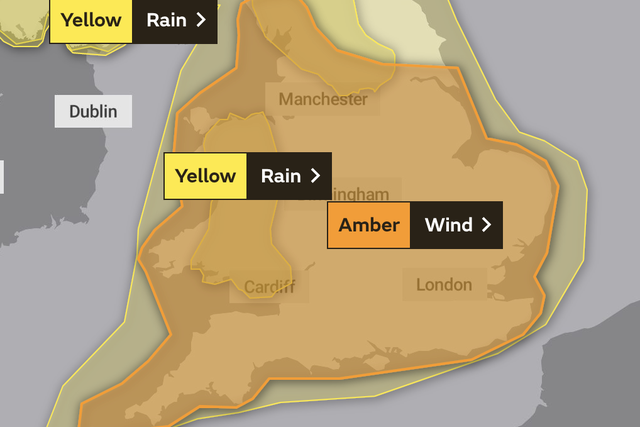 Amber warning: Met Office map of southern Britain