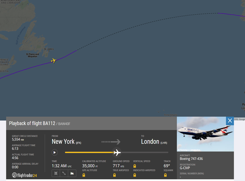 British Airways flight hits 717kts (825mph) over Atlantic