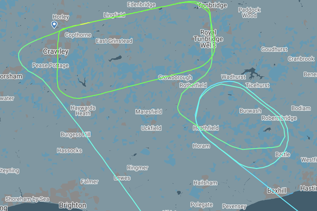 Sussex circuits: the flightpath of the British Airways Airbus from Geneva to Gatwick