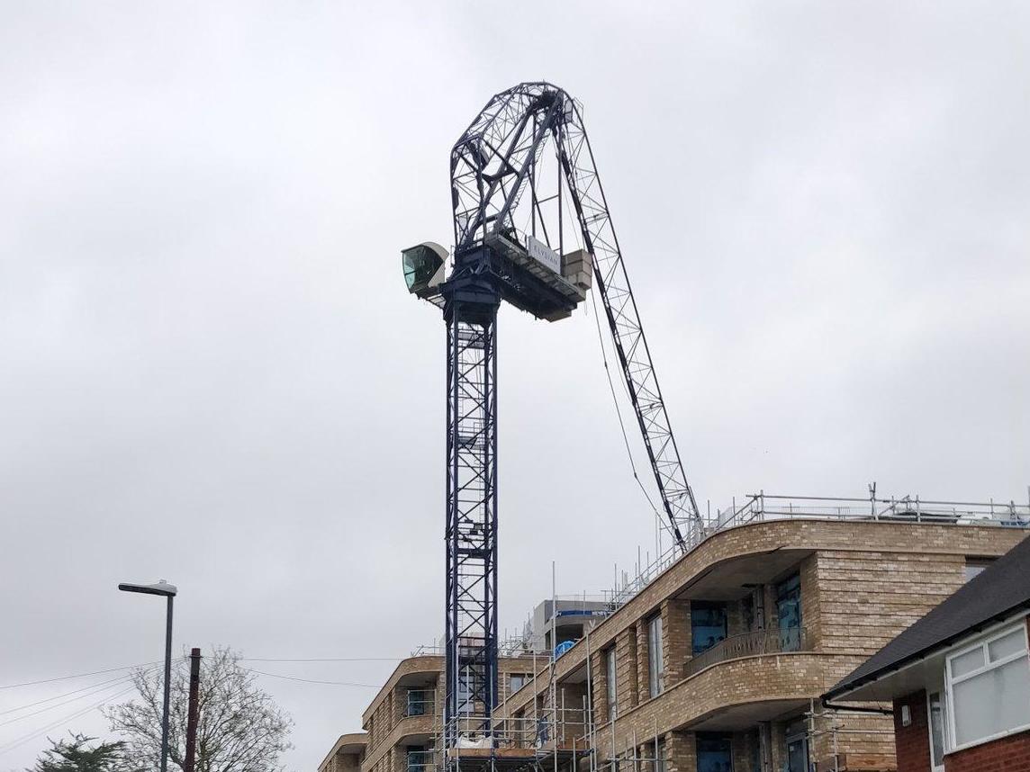 Gale force winds from Storm Ciara bent a crane over in Stanmore, London