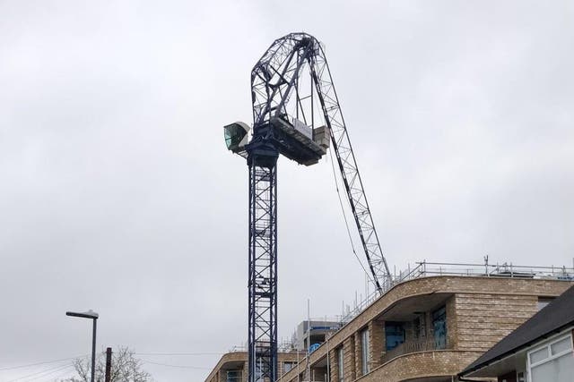 Gale force winds from Storm Ciara bent a crane over in Stanmore, London