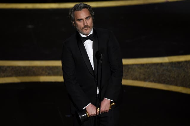 Joaquin Phoenix has been vegan since he was a child and used his Oscars speech to talk about equal rights for ‘the voiceless’ – including animals (AP)
