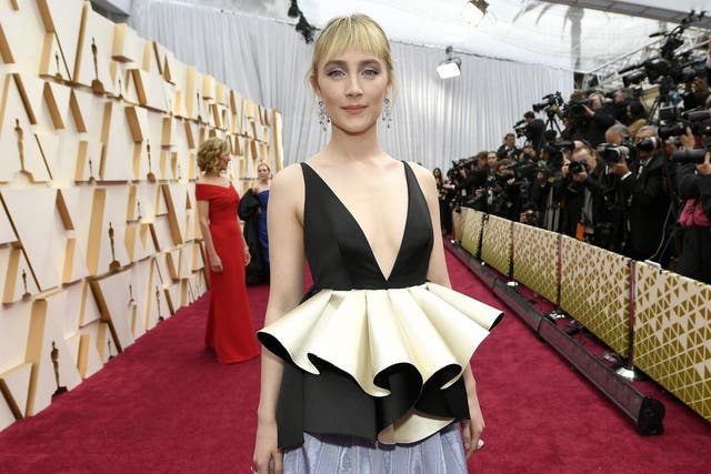 Saoirse Ronan in a custom Gucci dress made with repurposed fabric
