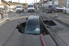 Car falls into huge sinkhole in wake of Storm Ciara