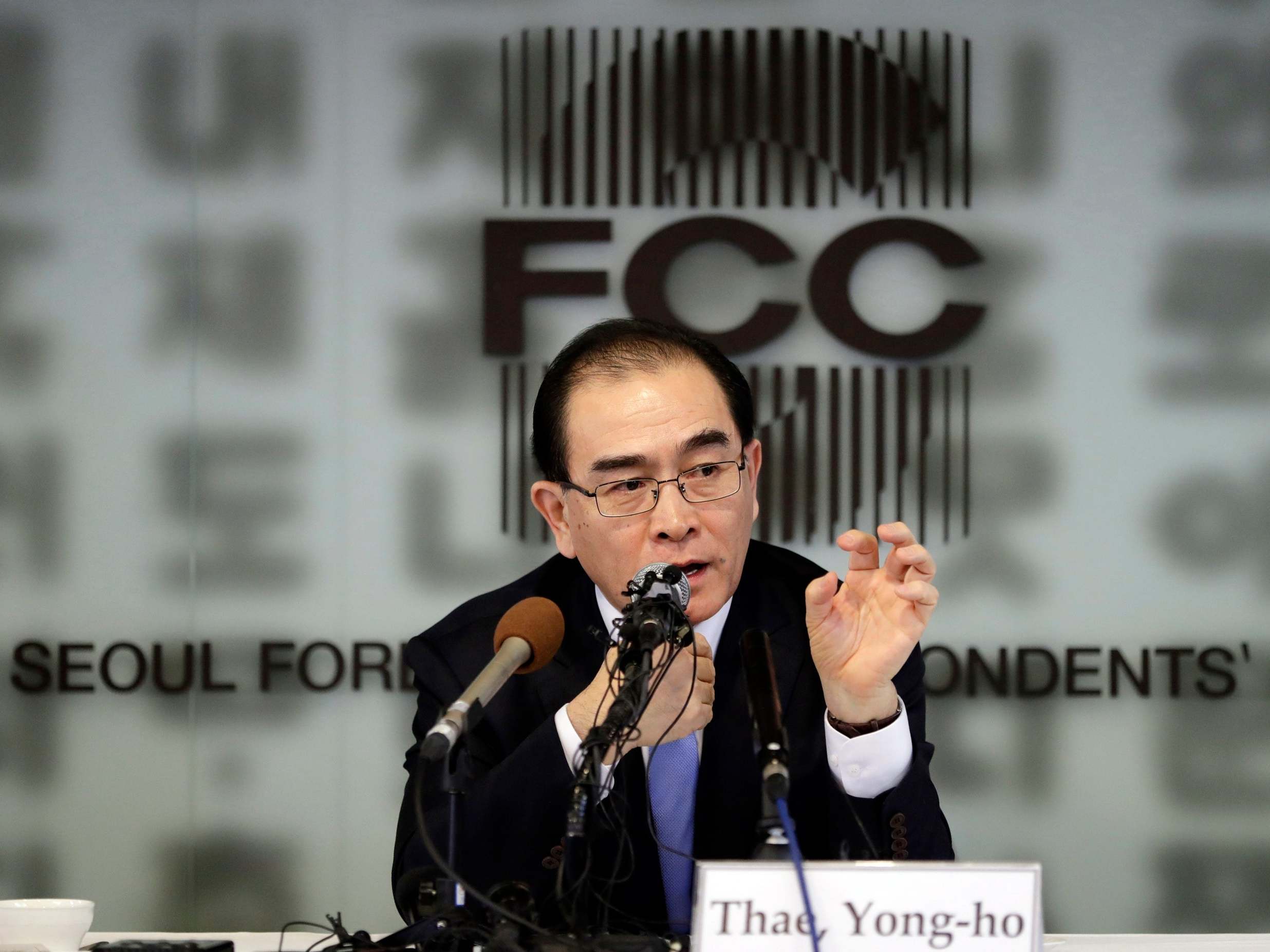 Thae Yong Ho, former North Korean diplomat, who defected to South Korea in 2016, speaks to the media in Seoul, South Korea