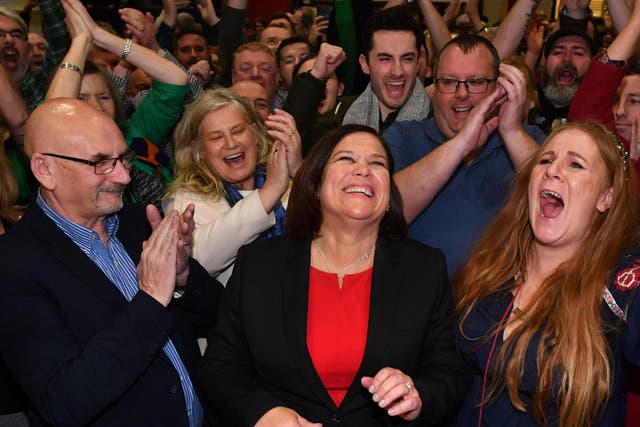 Mary Lou McDonald, Sinn Fein leader, celebrates with supporters