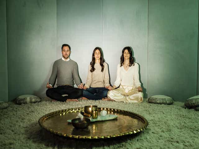 Meditation’s what you need: (from left) Kane Sarhan, Rebecca Parekh and Sarrah Hallock, founders of the Well, in the club’s meditation dome