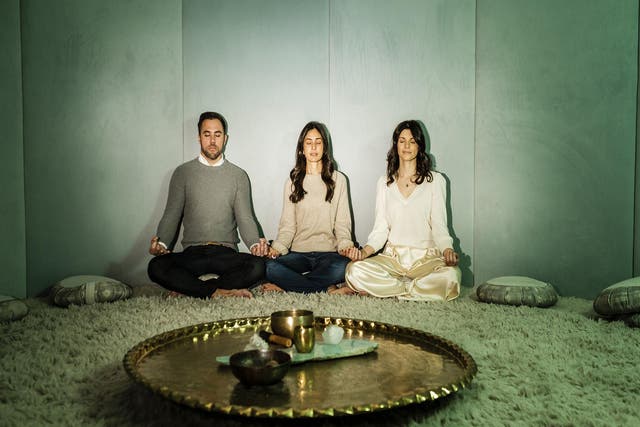 Meditation’s what you need: (from left) Kane Sarhan, Rebecca Parekh and Sarrah Hallock, founders of the Well, in the club’s meditation dome