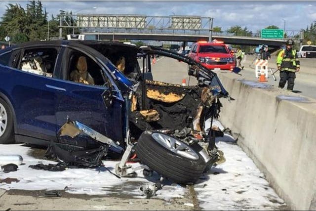 The 23 March, 2018 crash that killed engineer Walter Huang. Mr Huang had complained that his Tesla SUV's Autopilot system would malfunction in the area in which the crash occurred.