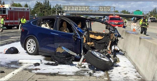 The 23 March, 2018 crash that killed engineer Walter Huang. Mr Huang had complained that his Tesla SUV's Autopilot system would malfunction in the area in which the crash occurred.