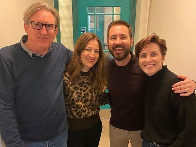 Adrian Dunbar, Vicky McClure,, Martin Compston and newcomer Kelly McDonald at a readthrough for Line of Duty series six