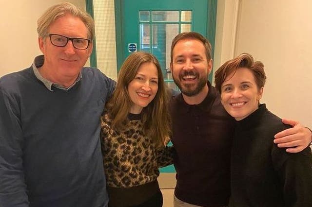 Adrian Dunbar, Vicky McClure,, Martin Compston and newcomer Kelly McDonald at a readthrough for Line of Duty series six
