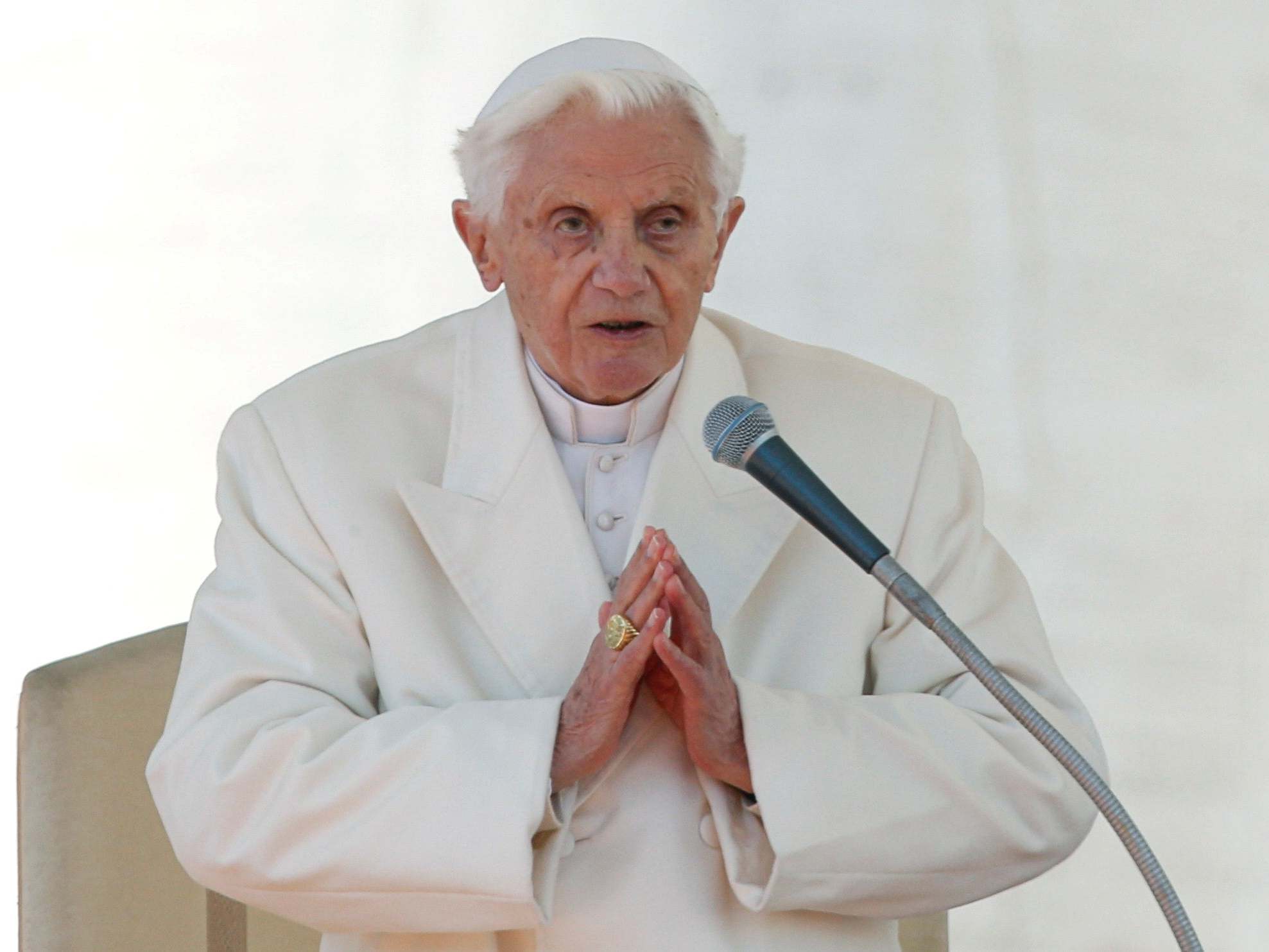 Pope Benedict XVI finishes his last general audience in St Peter’s Square at the Vatican