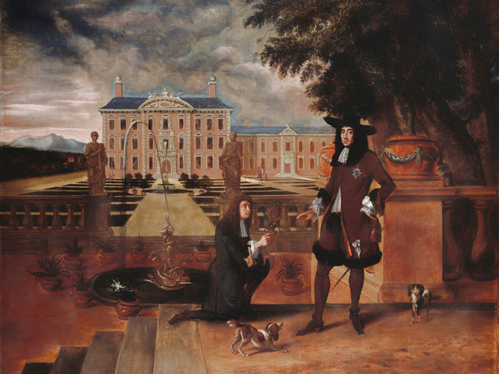 Royal gardener John Rose presents Charles II with a pineapple, in a 1675 painting by Hendrik Danckerts