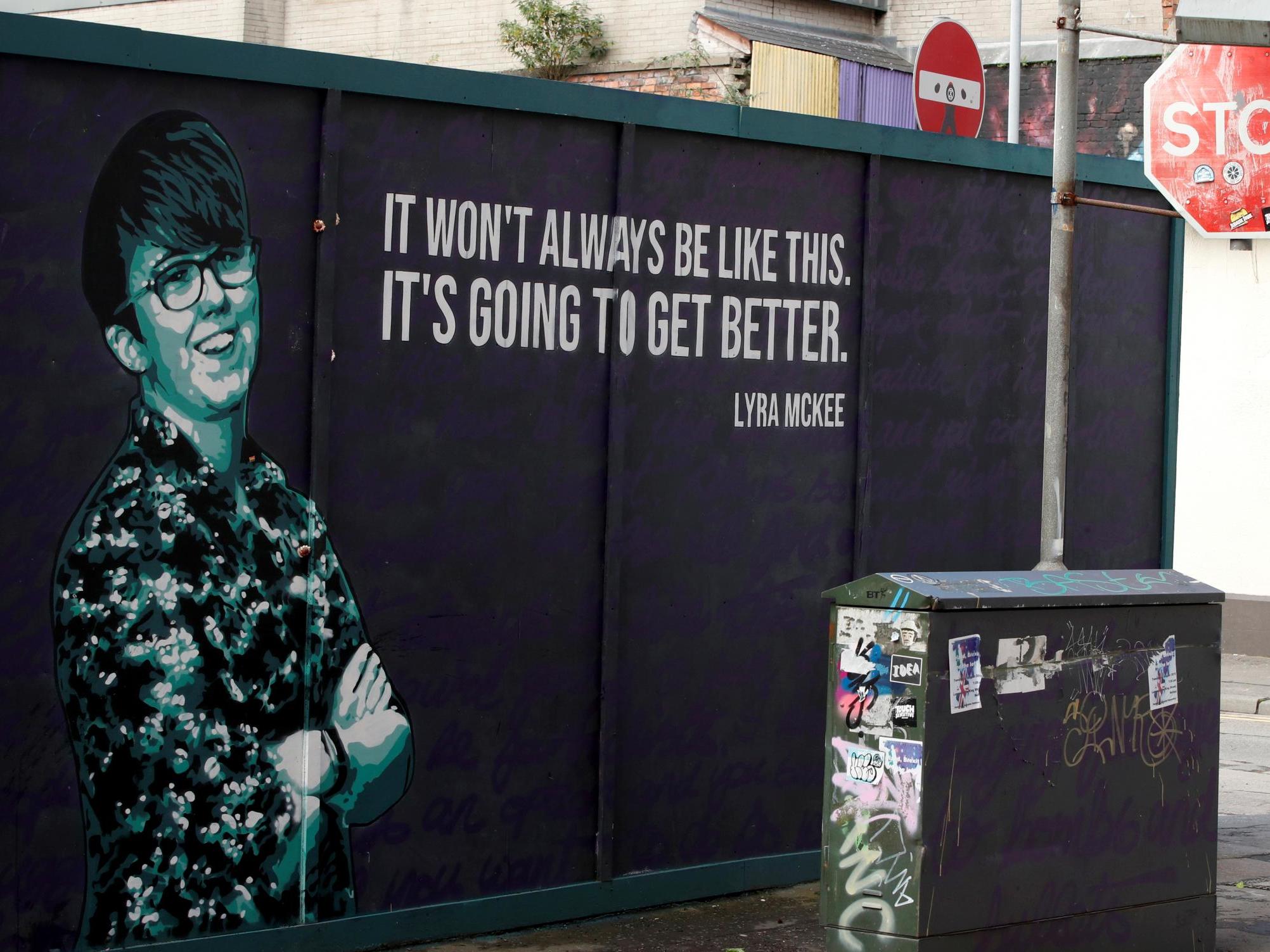 A mural depicting murdered journalist Lyra McKee in Belfast, Northern Ireland