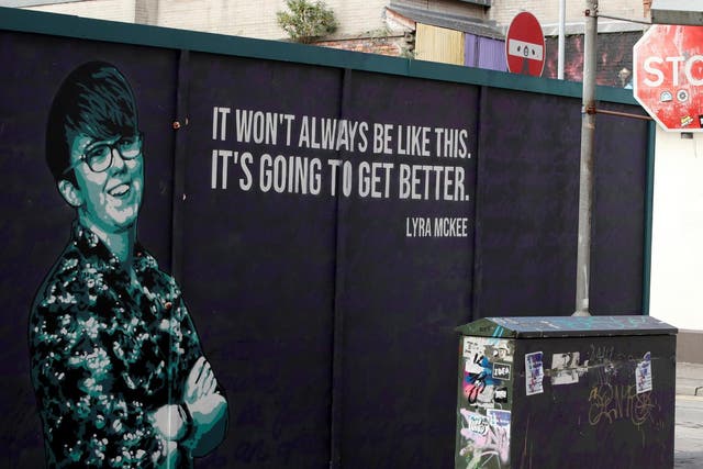 A mural depicting murdered journalist Lyra McKee in Belfast, Northern Ireland
