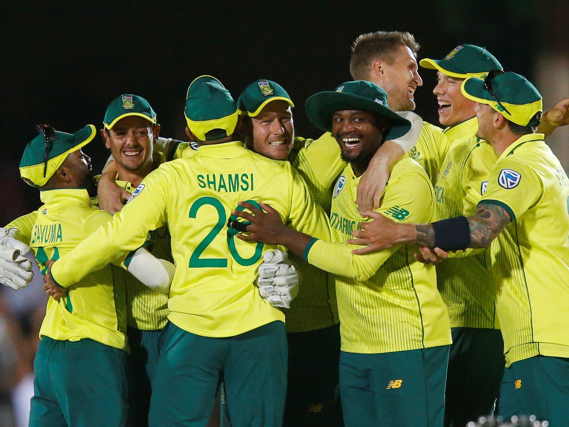 South Africa celebrate their dramatic victory