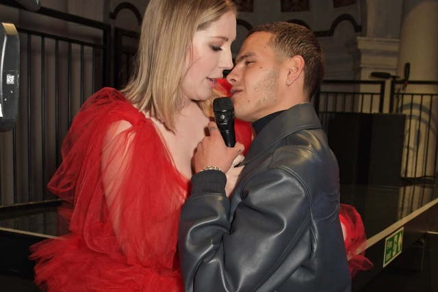 Katherine Ryan is harassed by the British rapper Slowthai during the NME Awards