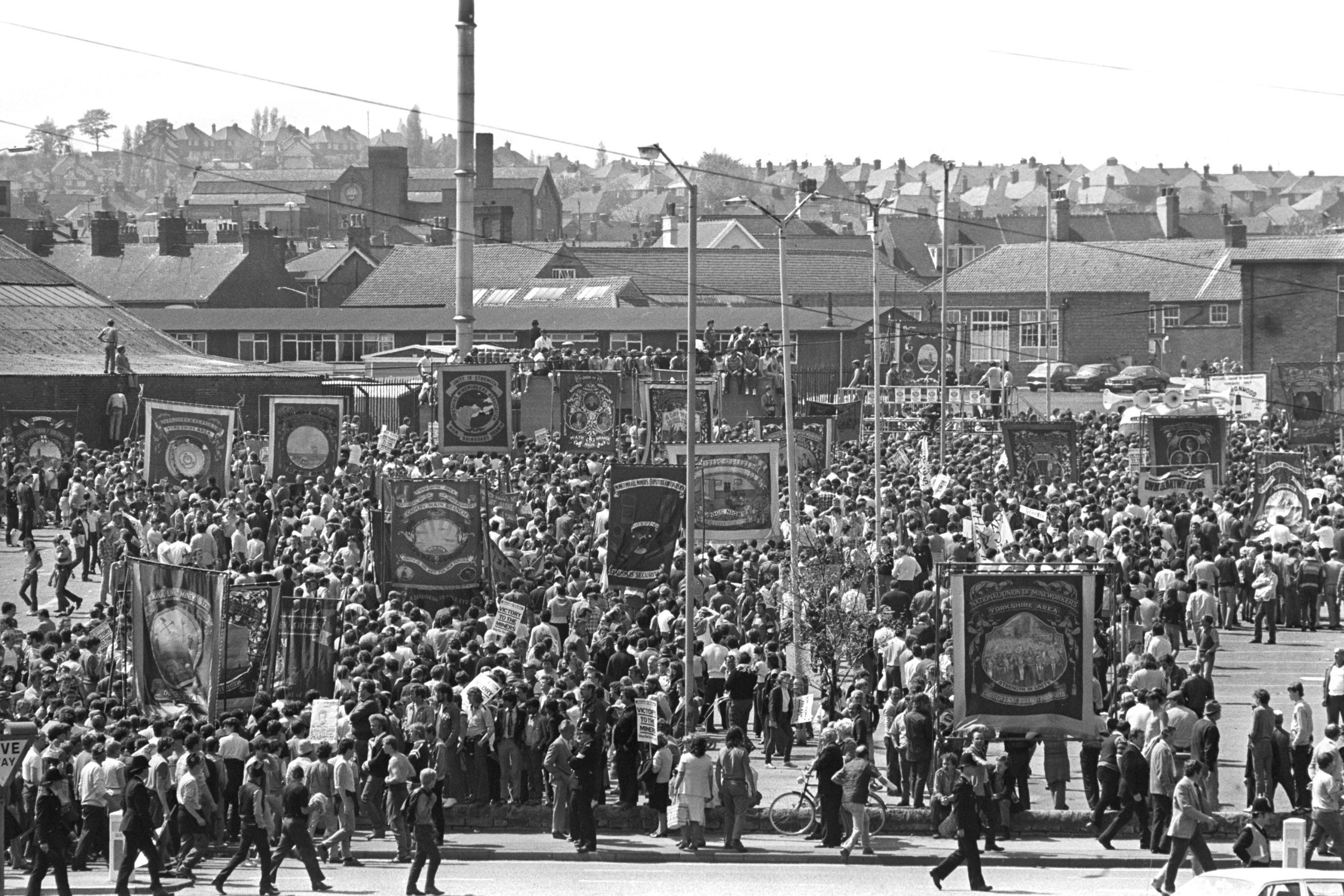 A massive rally of striking miners in Mansfield in 1984