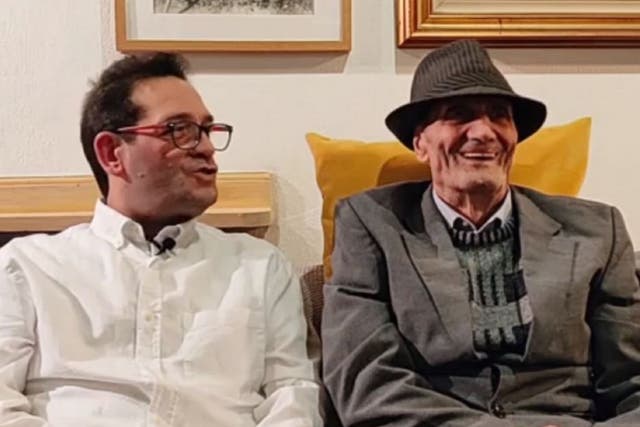 Italian Giovanni Palmiero, 100, who was told by a Home Office app that his parents must confirm his identity for settled status despite living in the UK since 1966 after an apparent glitch, pictured with son Assuntino Palmiero.