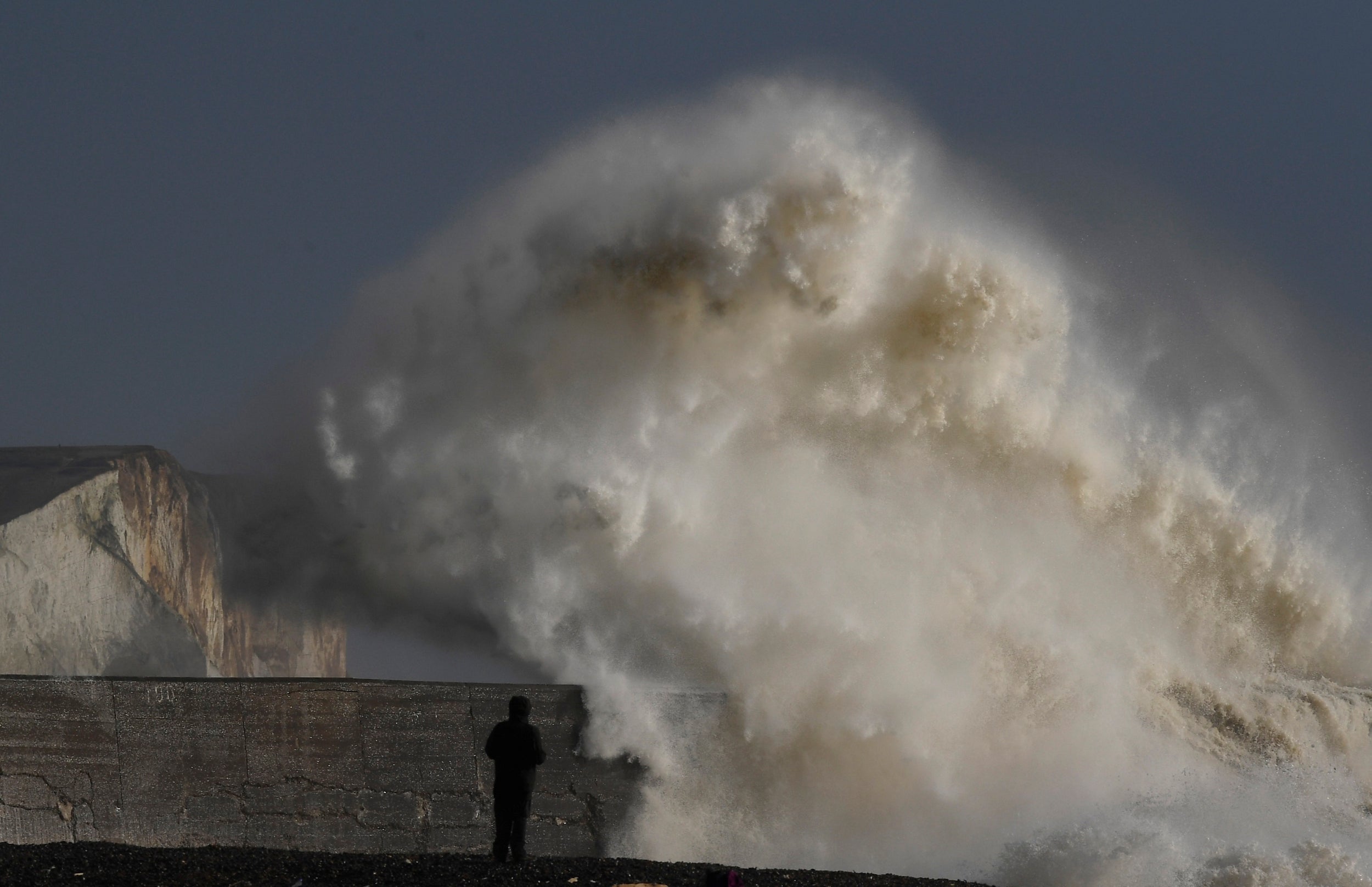 Waves hit the harbour wall at Newhaven this week