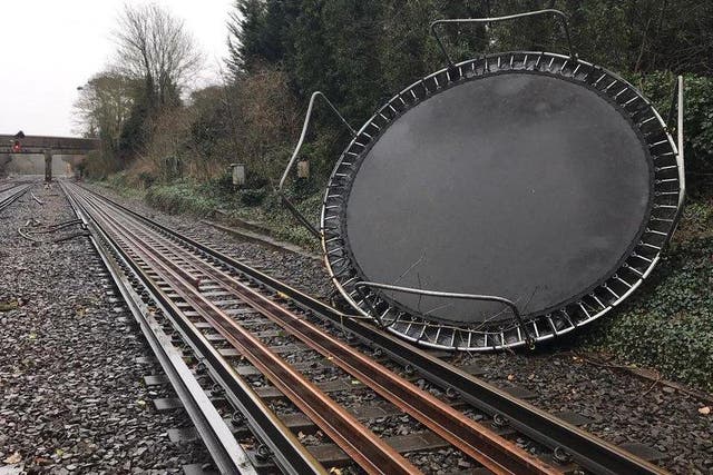 High jump: a trampoline dropped in on the London-Chatham main line in Kent