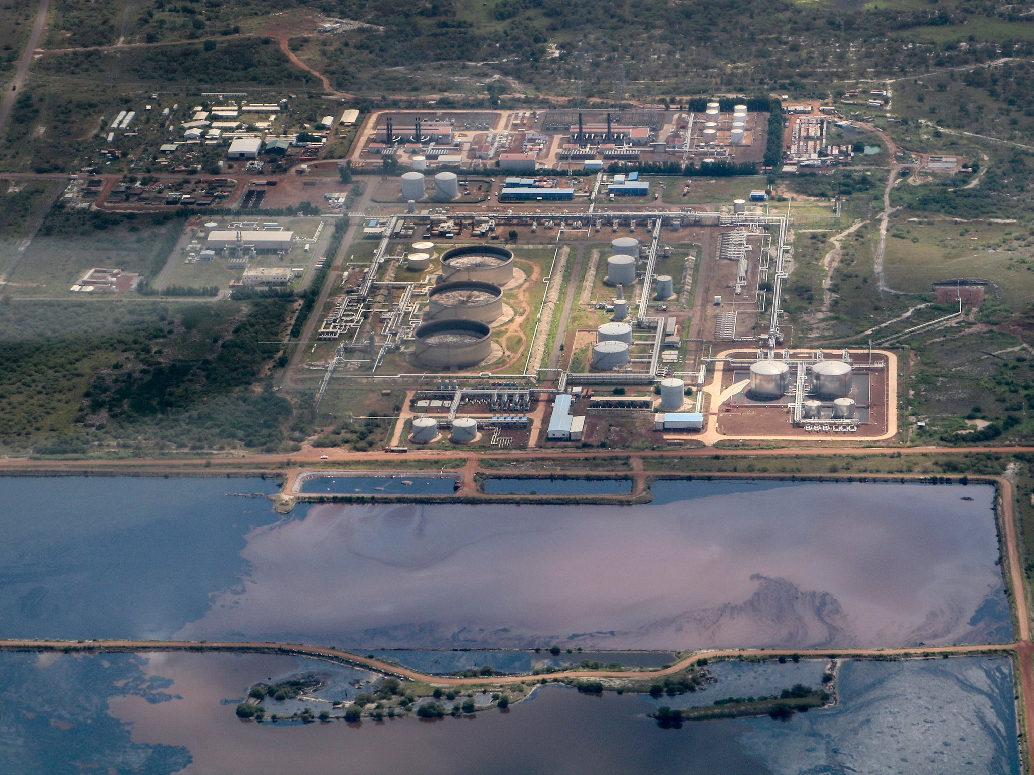 A polluted reservoir next to an oil field in South Sudan's Upper Nile region