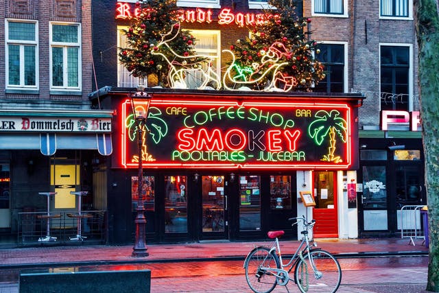 Cannabis coffee shop in Rembrandt Square, Amsterdam.
