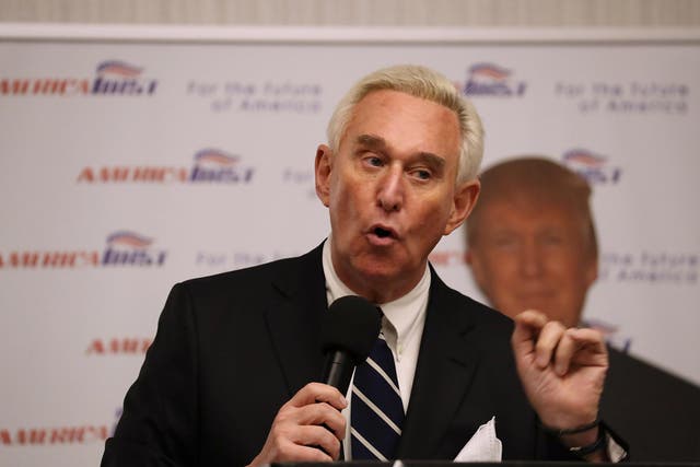 Roger Stone at the launch of his book The Making of the President 2016 in Boca Raton, Florida, in 2017