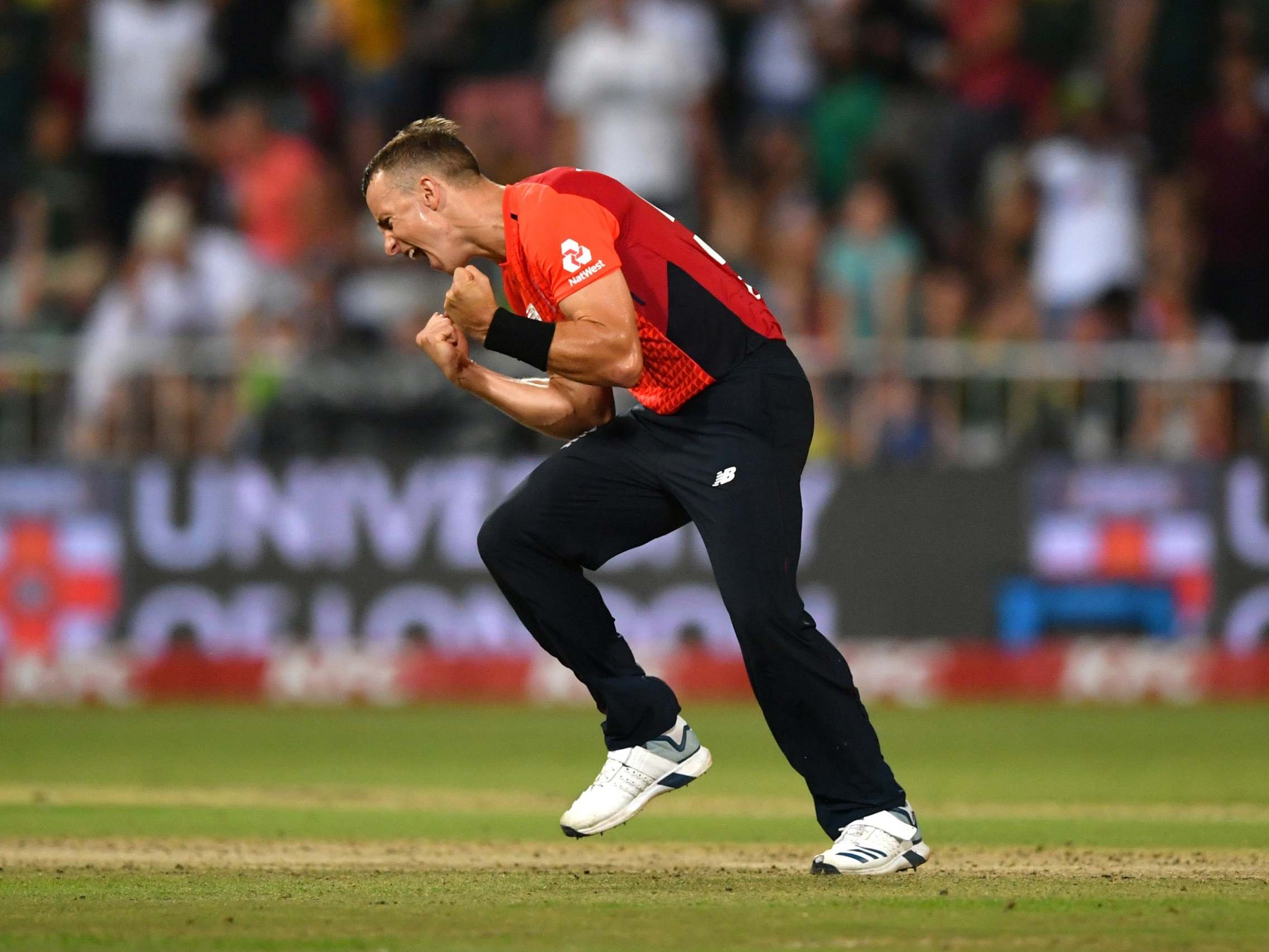 Tom Curran celebrates as England tie the series