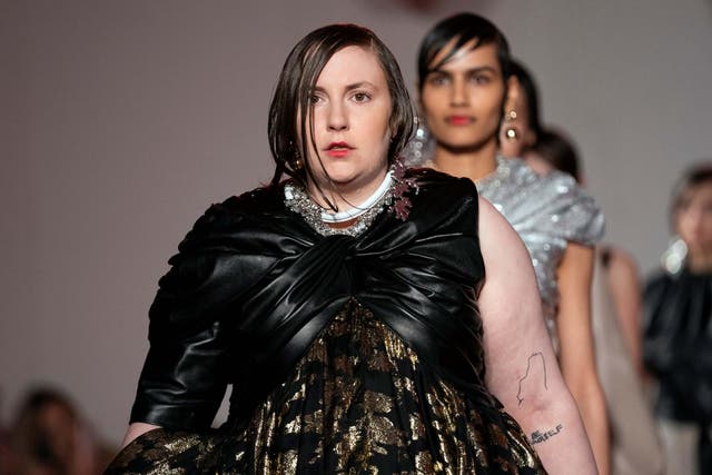 Lena Dunham takes part in the 16Arlington catwalk at London Fashion Week, 14 February 2020