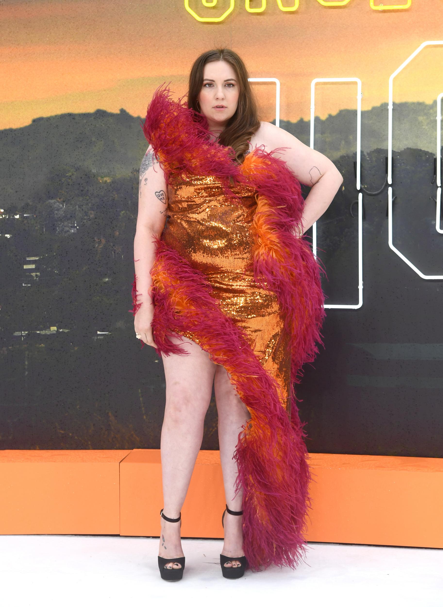 Lena Dunham wears a 16Arlington creation to the UK premiere of ‘Once Upon a Time in Hollywood’ on 30 July 2019
