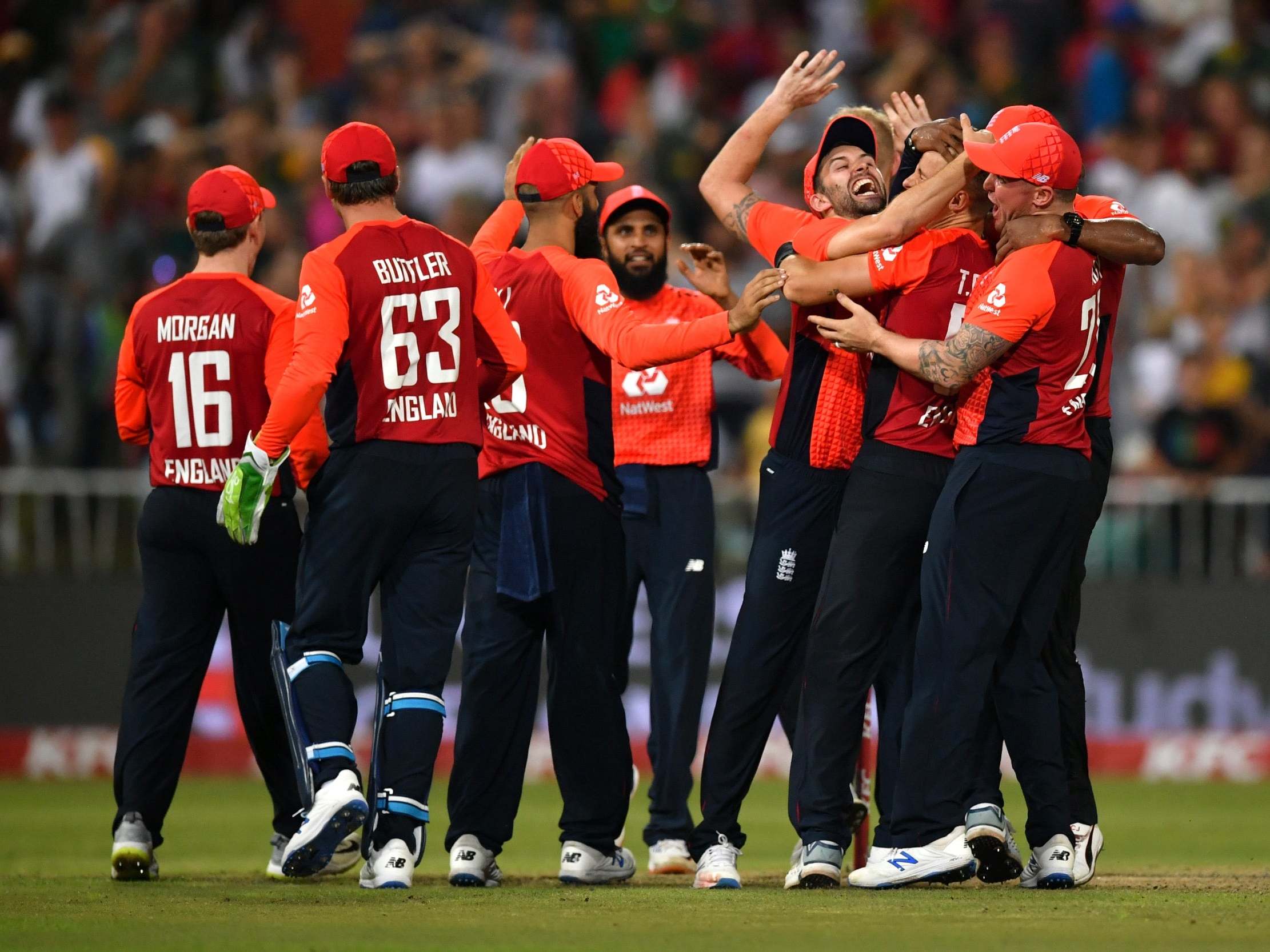 England celebrate levelling the T20 series