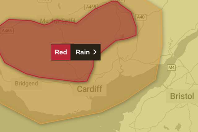 Red alert: forecasters have warned of "danger to life from fast flowing or deep floodwater"