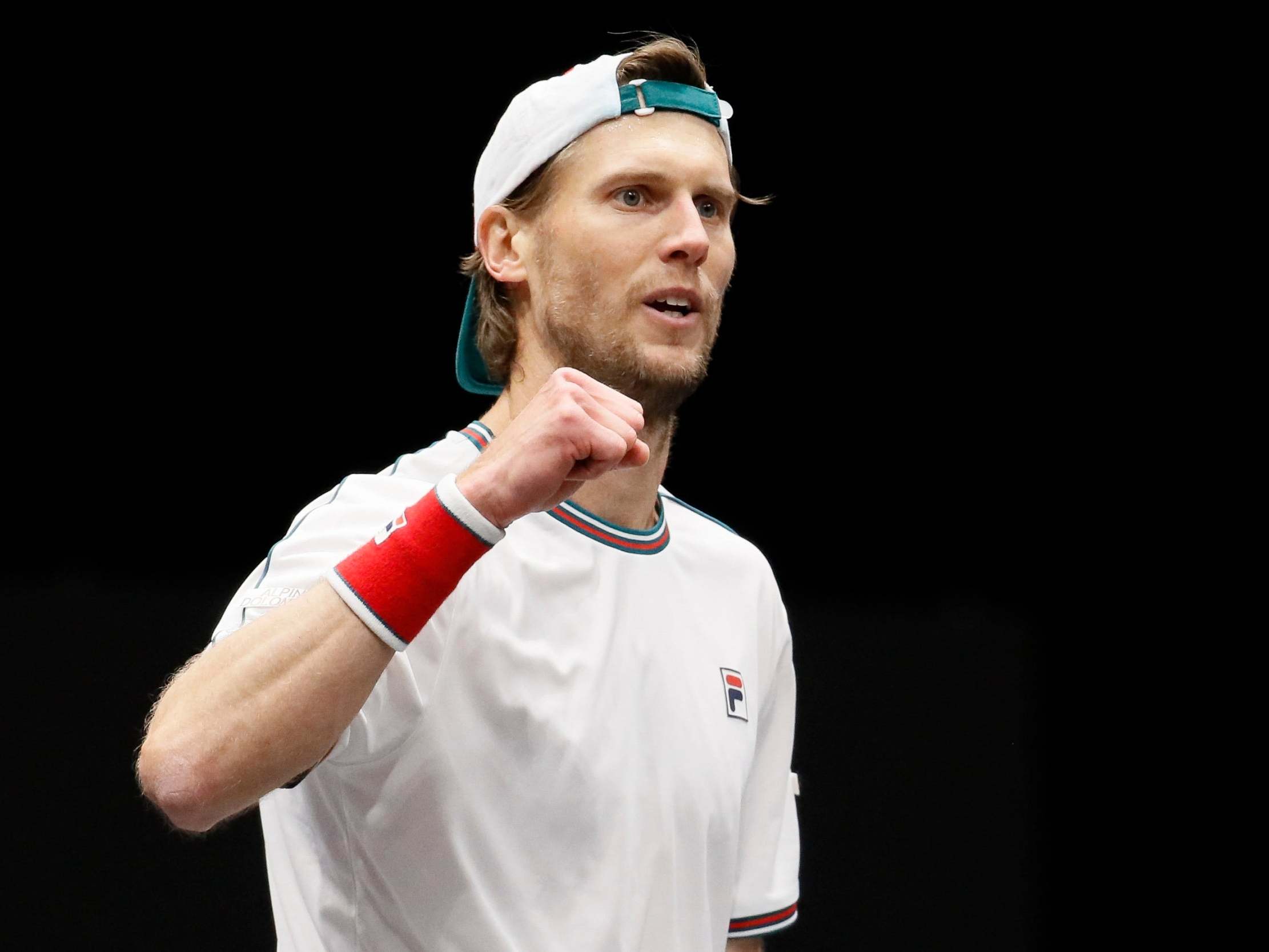 Andreas Seppi celebrates after beating Jason Jung