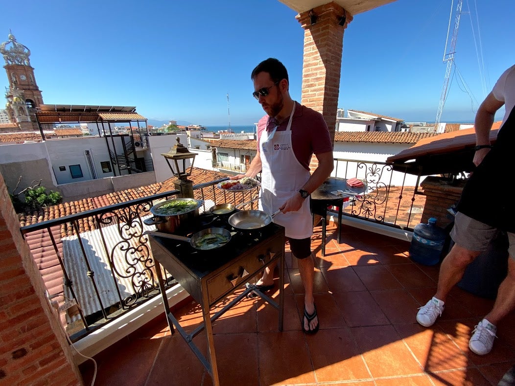 The rooftop kitchen is a stunning place in which to cook