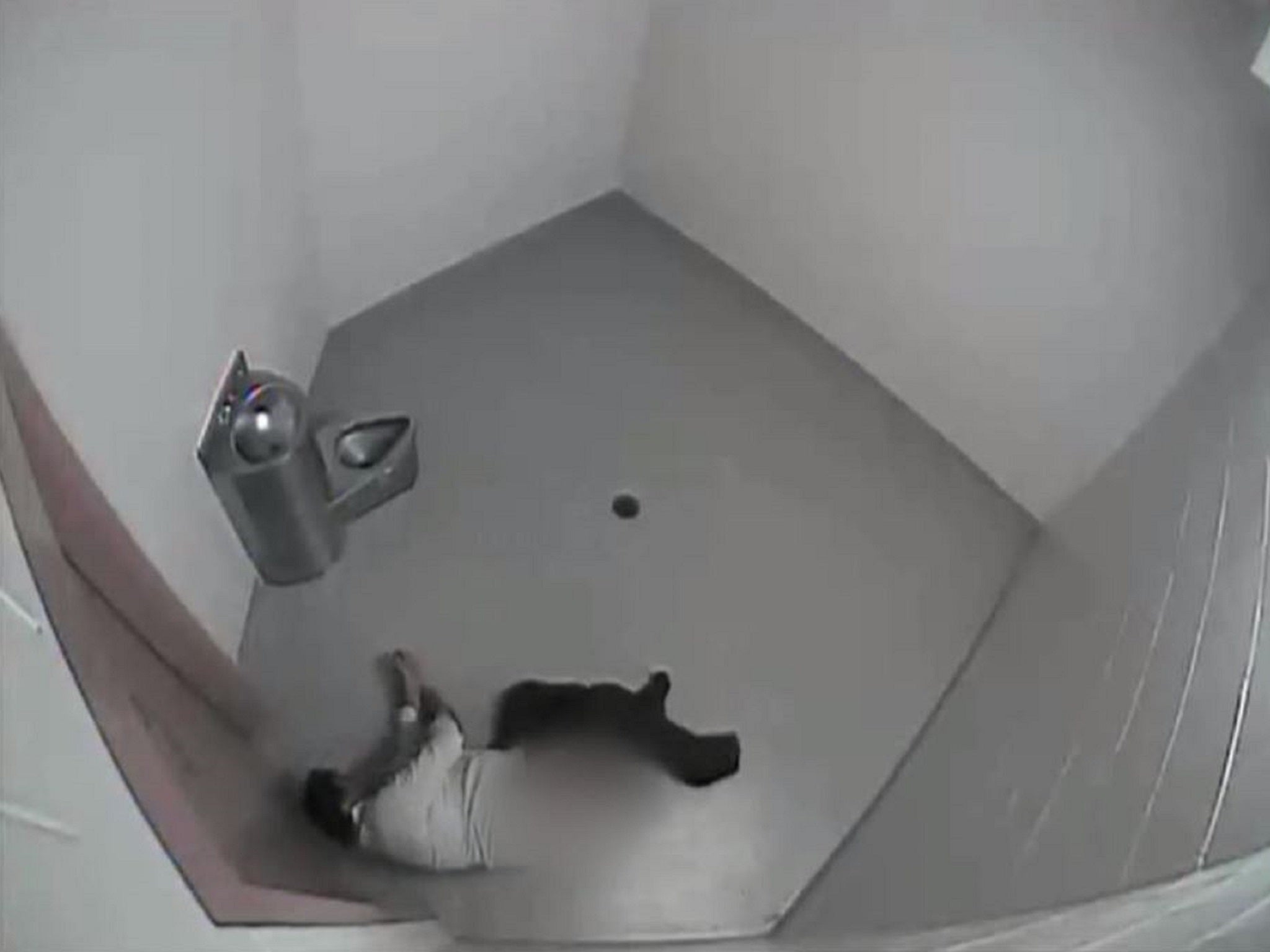 CCTV footage of Alan Ruel, from Alberta, Canada, lying on the floor of a police cell after allegedly suffering a massive stroke following his arrest for being drunk in public in July 2015.