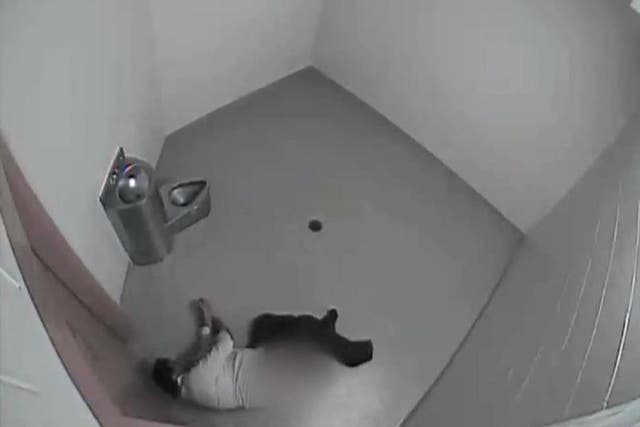 CCTV footage of Alan Ruel, from Alberta, Canada, lying on the floor of a police cell after allegedly suffering a massive stroke following his arrest for being drunk in public in July 2015.