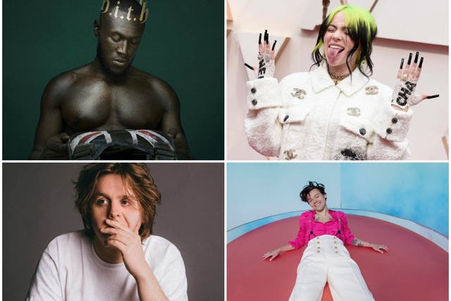 Clockwise from top left: Stormzy, Billie Eilish, Harry Styles and Lewis Capaldi