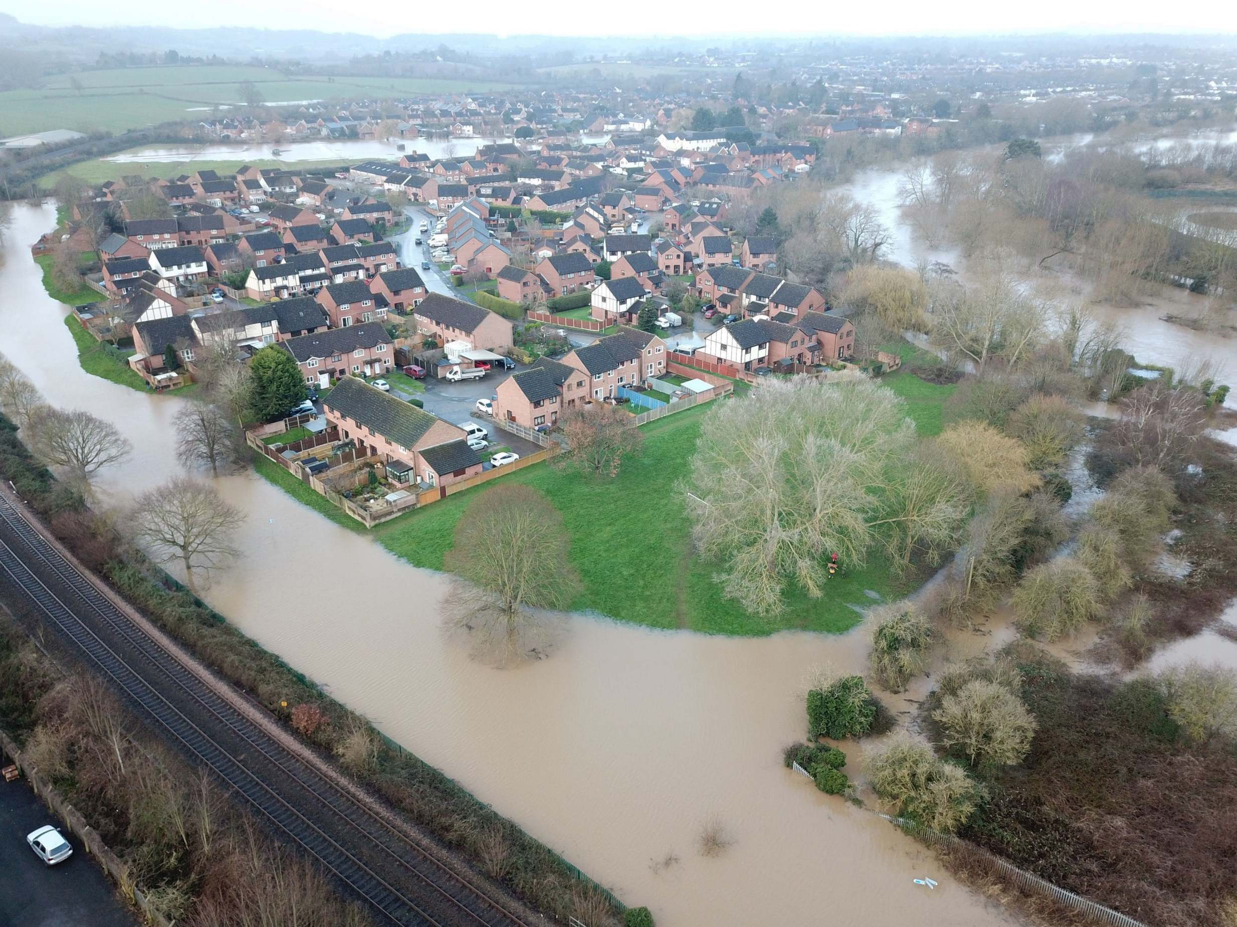 Flooding in Lower Bullingham, Hereford, in the aftermath of Storm Dennis. The Met Office's new supercomputer is intended to help beef up the UK's flood defences