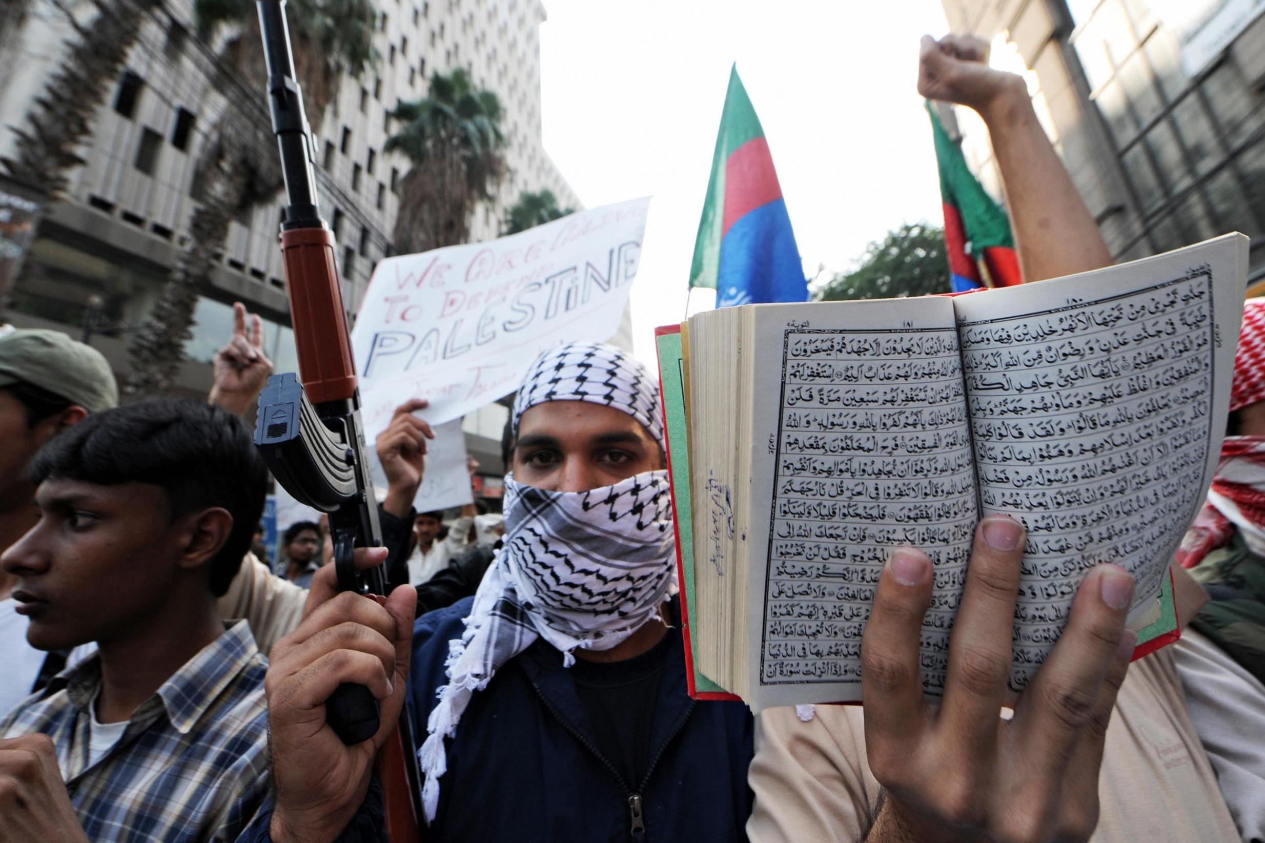 Student activists from Jamaat-e-Islami during a rally in Karachi against military attacks on Gaza (AFP/Getty)