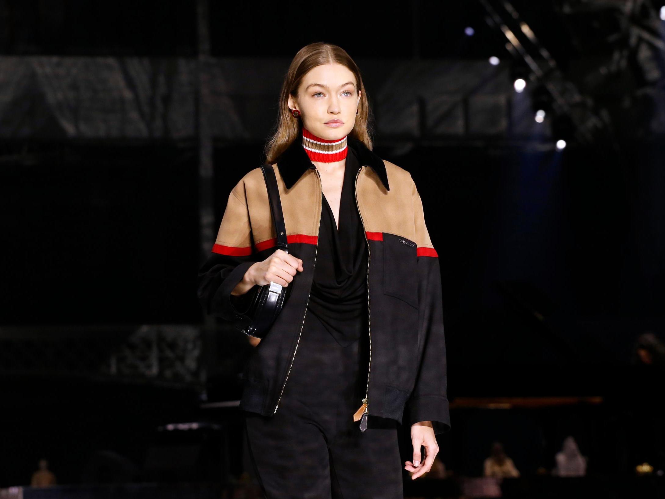 Gigi Hadid on the Burberry catwalk.