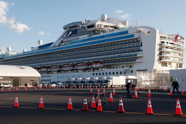The quarantined cruise ship Diamond Princess is anchored at the Yokohama Port in Yokohama, near Tokyo, Japan, 18 February, 2020.