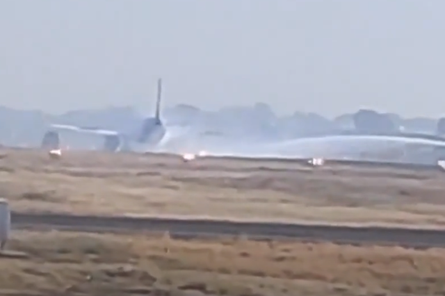 A GoAir plane engine caught fire shortly before take-off