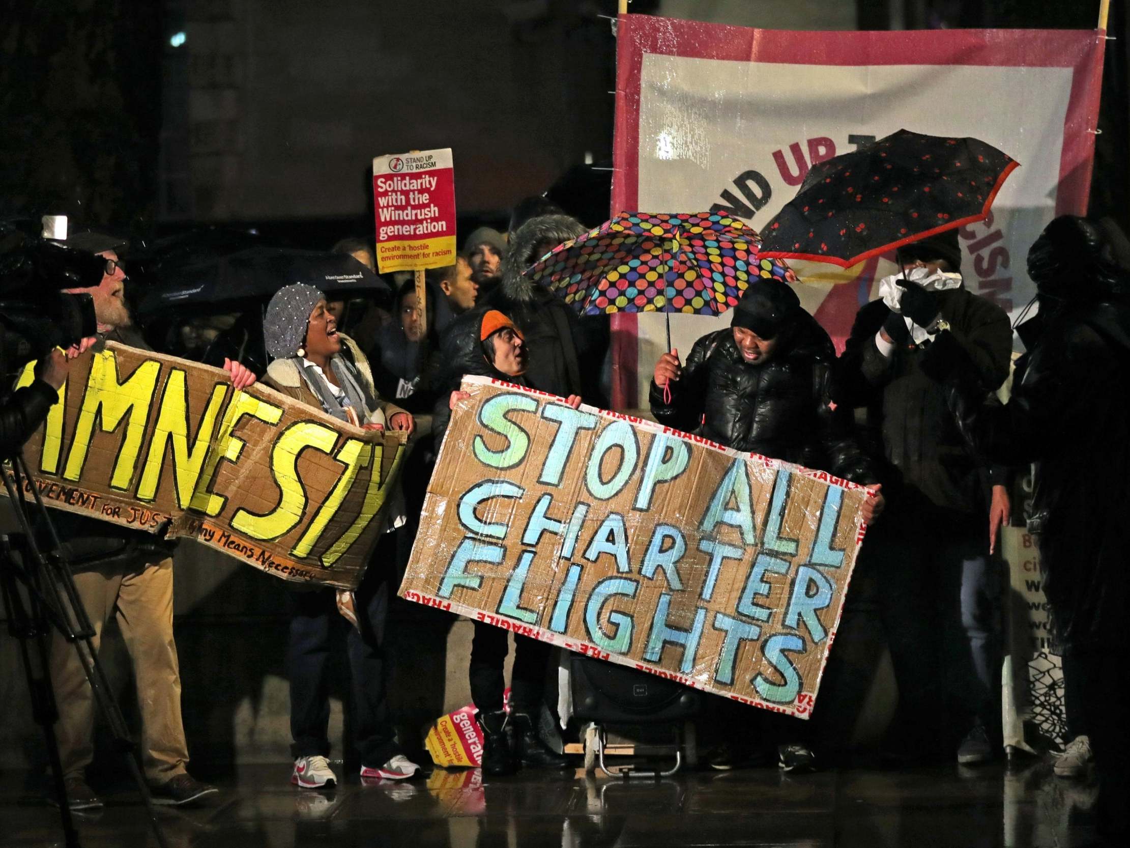 Protesters block Downing Street last week over plans to deport 50 offenders