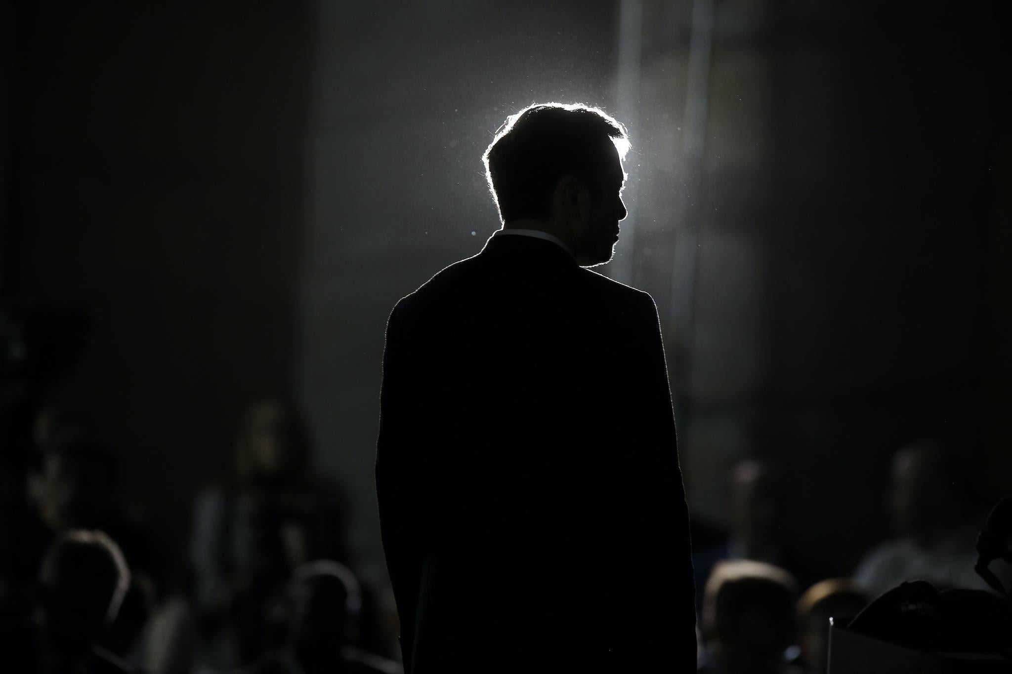 Engineer and tech entrepreneur Elon Musk of The Boring Company listens as Chicago Mayor Rahm Emanuel talks about constructing a high speed transit tunnel at Block 37 during a news conference on June 14, 2018 in Chicago, Illinois